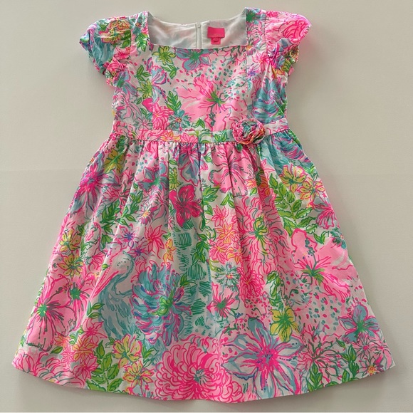 Lilly Pulitzer Girls 14 Pink Floral Dress Hibiscus Print Spring Summer - Picture 1 of 10